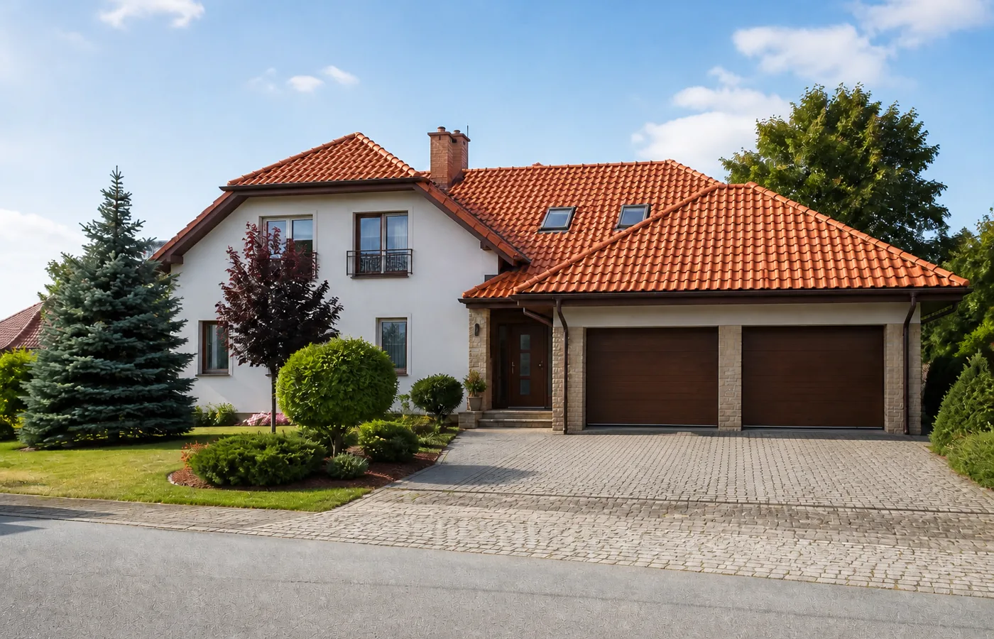 Wohnhaus mit angebauter Garage und gut erkennbarer Zufahrt